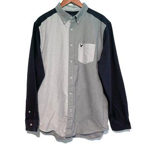 American Eagle Men’s Blue/Grey Color Block Shirt
